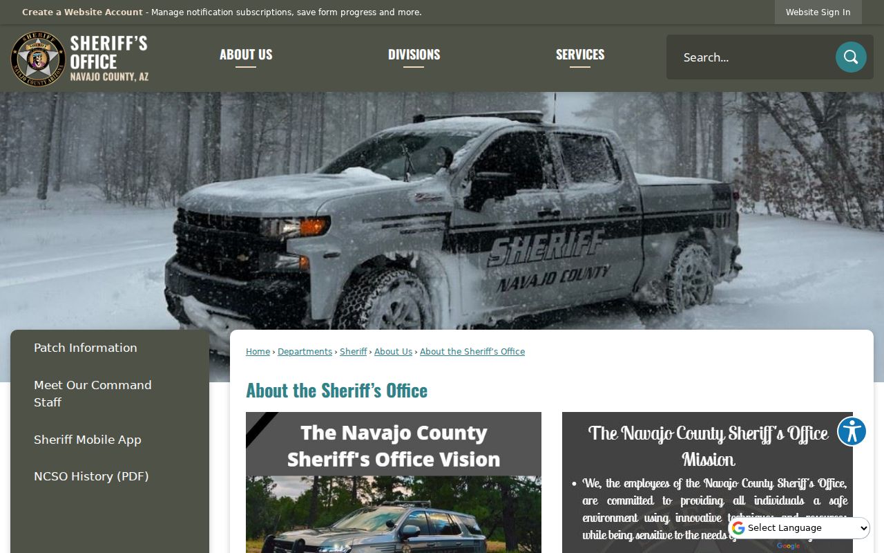 Navajo County Sheriff's Office unit overview and public contact panel