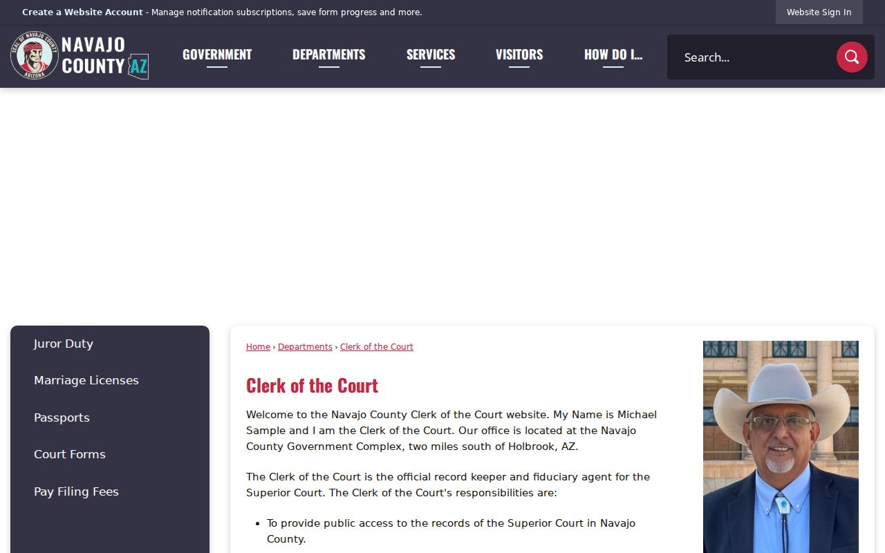 Navajo County Clerk of the Superior Court records contact
