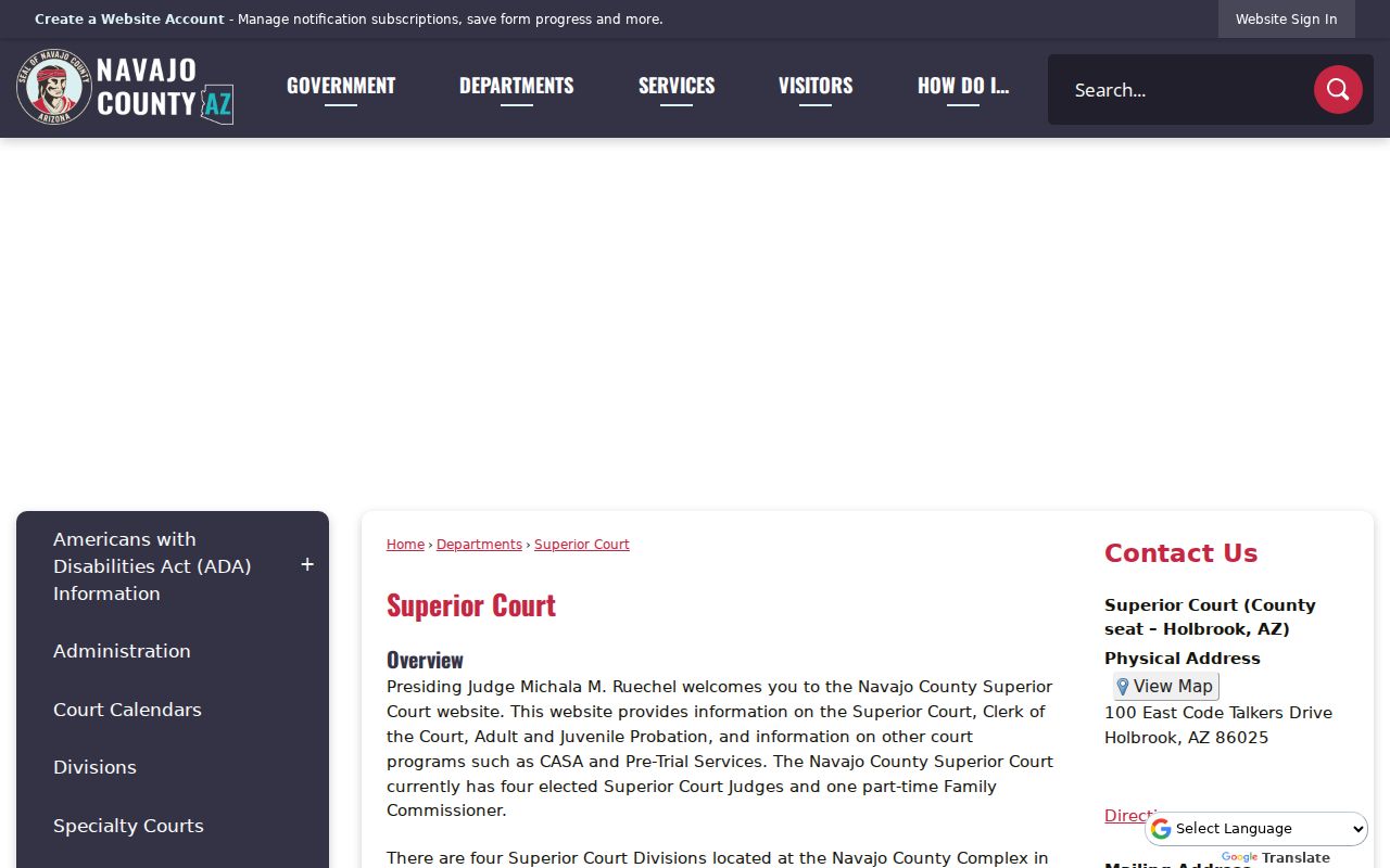 Navajo County Superior Court service and location panel